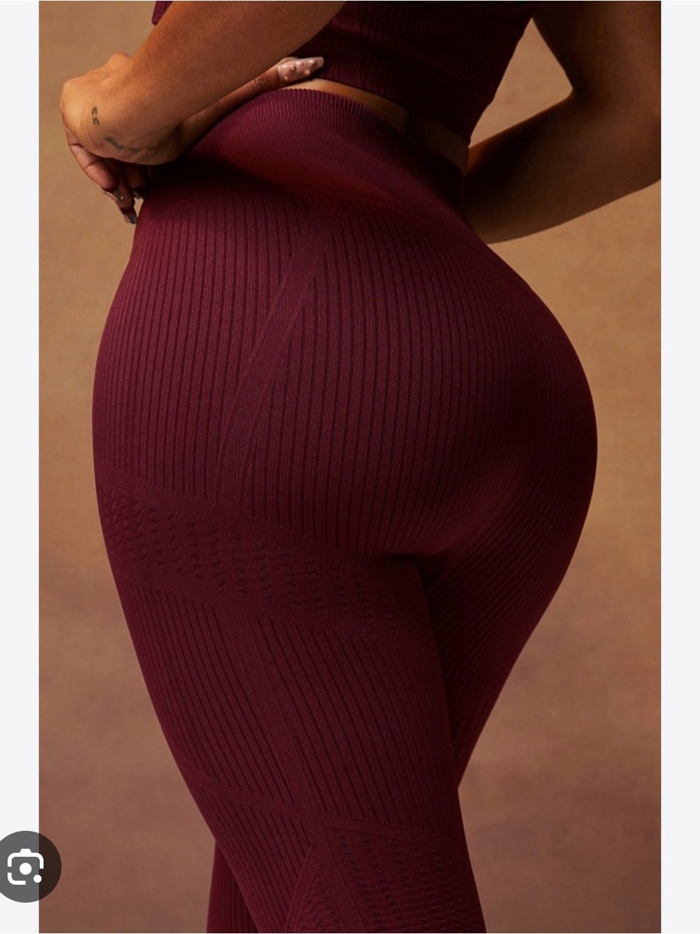 Seamless Ribbed High-Waist Leggings - Burgundy